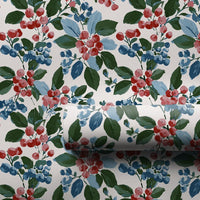 Botanical Holiday Gift Wrap, Watercolor Berry Wrapping Paper, Festive Floral Christmas Wrapping Paper, Winter Berry Gift Wrap Roll