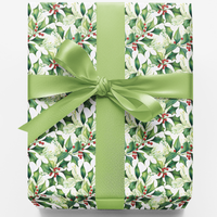 Holly Floral Holiday Gift Wrap, Poinsettia Christmas Wrapping Paper, Winter Botanical Wrapping Paper, Elegant Xmas Gift Wrapping Paper