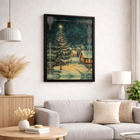 Snowy Winter Landscape Print, Vintage Christmas Village Canvas Wall Art, Christmas Tree Canvas, Comfy Christmas Village Decor, Holiday Present