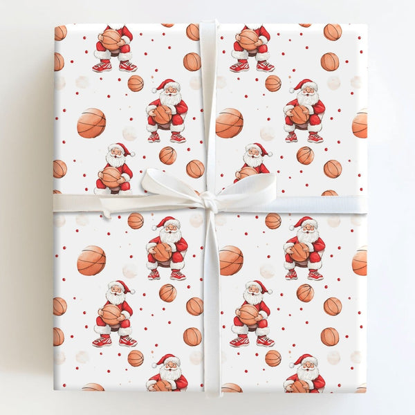 Sporty Christmas Gift Wrap, Basketball Santa Wrapping Paper, Basketball Sneaker Wrapping Paper, Basketball Sports Gift Wrap, 