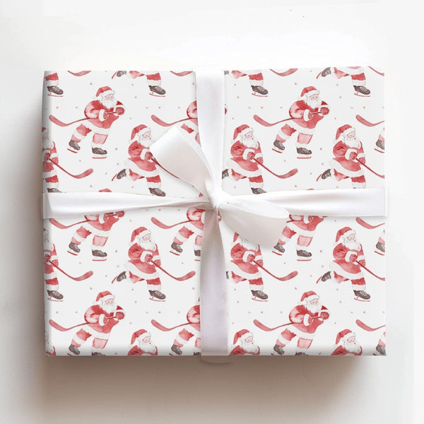 Ice Hockey Holiday Gift Wrap, Hockey Santa Christmas Wrapping Paper, Sporty Santa Wrapping Paper, Ice Hockey Player Gift Wrap