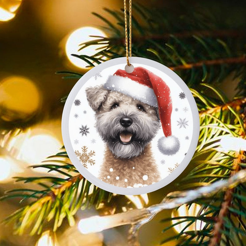 Santa Hat Dog Christmas Ornament, Soft Coated Wheaten Terrier Ornament, Ceramic Pet Lover Tree Ornament, Holiday Puppy Keepsake Present