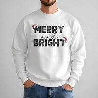 Santa Hat Xmas Sweatshirt, Merry and Bright Christmas Sweatshirt, Adorable Holiday Graphic Crewneck, Retro Christmas Sweatshirt, Xmas Fan Present