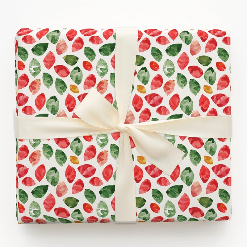 Red and Green Botanical Gift Wrap, Watercolor Leaves Wrapping Paper, Festive Leaf Holiday Wrapping Paper, Winter Christmas Wrapping Paper