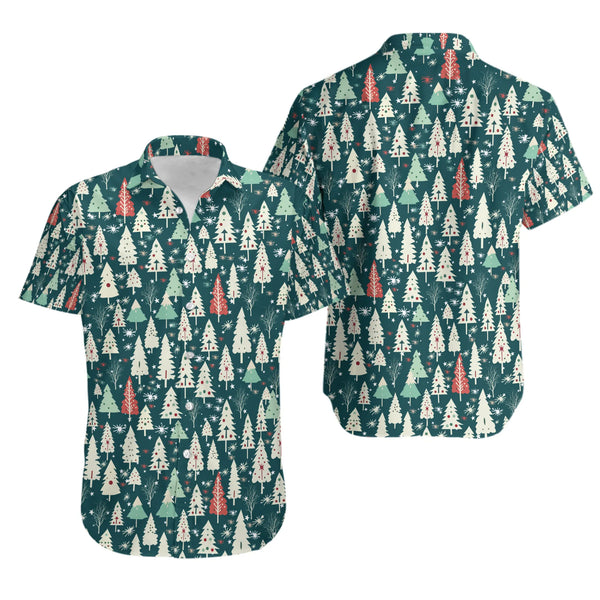 Festive Holiday Aloha Shirt, Christmas Tree Hawaiian Shirt, Xmas Party Hawaiian Shirt, Tropical Winter Holiday Button Down Sh