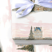 Watercolor Winter Paris Gift Wrap, Paris Louvre Christmas Wrapping Paper, French Cityscape Holiday Wrapping Paper