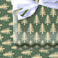 Minimalist Forest Green Holiday Gift Wrap, Rustic Pine Tree Wrapping Paper, Cream Snowflake Christmas Wrapping Paper, Winter Gift Wrap