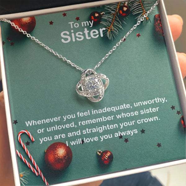 14k White Gold Sister Necklace, Sister Love Knot Necklace, Sparkling CZ Love Knot Necklace, Sister Christmas Present, Sister 
