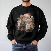 Retro Cat Lover Christmas Sweatshirt, Santa Claus and Kittens Sweatshirt, Holiday Kitten Crewneck, Vintage Xmas Pullover, Cat Sweatshirt