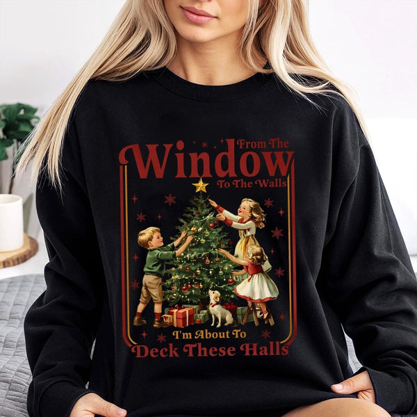 Retro Holiday Quote Crewneck, Humorous Deck the Halls Sweatshirt, Humorous Christmas Pullover, Vintage Xmas Sweatshirt, Prese