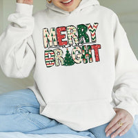Festive Holiday Graphic Sweatshirt, Merry and Bright Christmas Hoodie, Adorable Xmas Lettering Hooded Pullover, Winter Holiday Present for Family
