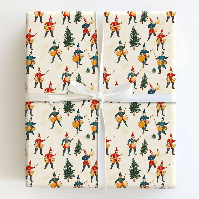 Classic Christmas Tree Gift Wrap, Vintage Drummer Boy Wrapping Paper, Retro Holiday Wrapping Paper, Nostalgic Xmas Paper