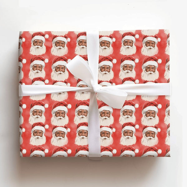 Painterly Holiday Gift Wrap, Black Santa Christmas Wrapping Paper, Inclusive Xmas Wrapping Paper, Black Santa Claus Gift Wrap