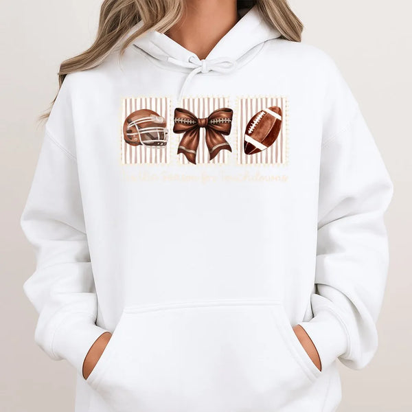 Retro Football Stamp Hoodie, Tis the Season for Touchdowns Hoodie, Christmas Game Day Hooded Sweatshirt, Comfy Vintage Footba