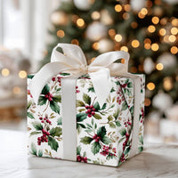 Traditional Christmas Wrapping Paper, Watercolor Holly Berries Wrapping Paper, Botanical Holiday Wrapping Paper, Winter Berry Gift Wrap