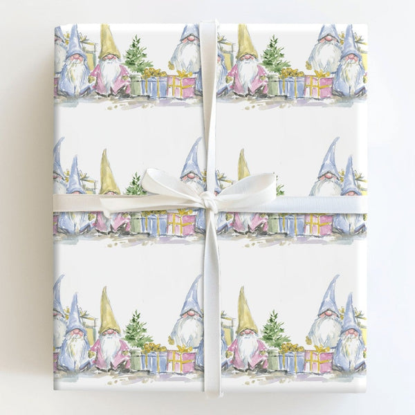 Watercolor Winter Holiday Gift Wrap, Christmas Gnome Wrapping Paper, Whimsical Nordic Gnomes Gift Wrapping Paper, Festive Xma