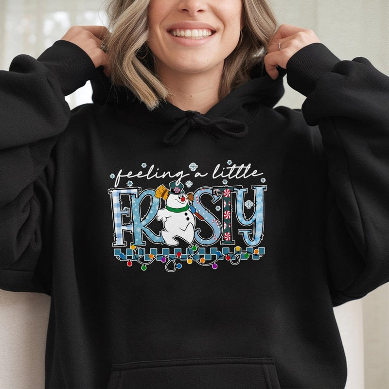 Adorable Snowman Christmas Hooded Sweatshirt, Feeling A Little Frosty Hoodie, Festive Winter Pullover Hoodie, Comfy Holiday Season Present