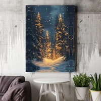 Glowing Pine Trees Canvas Print, Winter Forest Canvas Wall Art, Snowy Pine Forest Canvas Decor, Christmas Landscape Art, Holiday Home Present