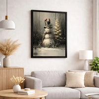 Winter Cardinals Christmas Canvas Print, Vintage Snowman Canvas Wall Art, Rustic Holiday Snowman Canvas Decor, Seasonal Winter Wall Art Present