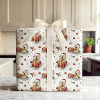 Santa Hat Sea Otter Gift Wrap, Christmas Otter Wrapping Paper, Adorable Animal Holiday Wrapping Paper, Watercolor Winter Present Gift Wrap