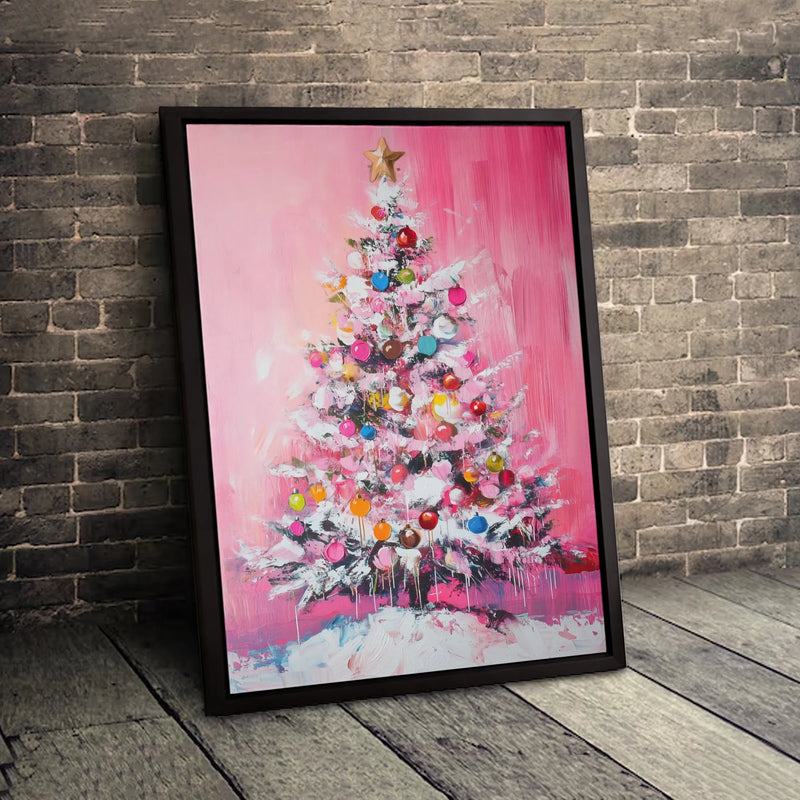 Pastel Holiday Tree Canvas Print, Pink Christmas Tree Canvas Wall Art, Abstract Xmas Tree Canvas Decor, Pink Tree Wall Poster