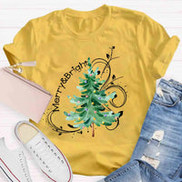 Festive Holiday Graphic Tee, Merry and Bright Christmas Tree Shirt, Retro Xmas Tree T-Shirt, Christmas Season Apparel, Winter Holiday Present