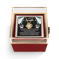 CZ Crystal Pendant Necklace, To My Daughter Love Knot Necklace, Gold Knot Jewelry Necklace, Rotating Rose Gift Box, Christmas Present for Her