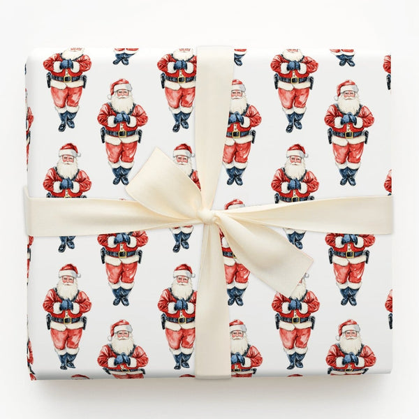 Law Enforcement Santa Claus Gift Wrap, Police Santa Wrapping Paper, Humorous Cop Santa Holiday Paper, Adorable Christmas Gift
