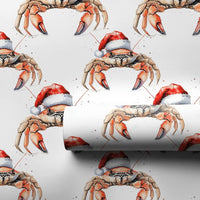Coastal Holiday Wrapping Paper, Santa Hat Crab Christmas Wrapping Paper, Beach Xmas Gift Wrap, Nautical Ocean Lover Holiday Wrapping Paper