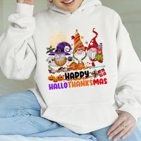 Humorous Gnome Pumpkin Santa Sweatshirt, Hallothanksmas Hoodie, Halloween Thanksgiving Christmas Pullover, Adorable Autumn Winter Holiday Hoodie