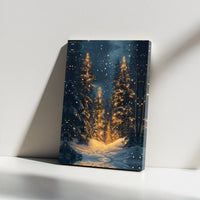 Glowing Pine Trees Canvas Print, Winter Forest Canvas Wall Art, Snowy Pine Forest Canvas Decor, Christmas Landscape Art, Holiday Home Present