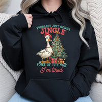 Jingle Tired Christmas Hoodie, Humorous Christmas Goose Hoodie, Sarcastic Holiday Hooded Sweatshirt, Adorable Christmas Goose Pullover, Xmas Present