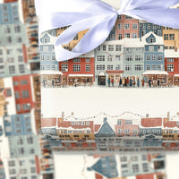 Snowy European Market Gift Wrap, Christmas Village Wrapping Paper, Holiday Town Square Wrapping Paper, Festive Winter Street Gift Wrap
