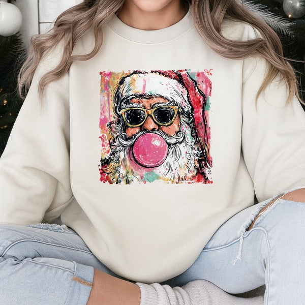 Retro Bubblegum Santa Crewneck, Cool Santa Bubble Gum Sweatshirt, Humorous Santa Christmas Sweater, Vintage Holiday Graphic S