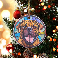 Stained Glass Dog Ornament, Dogue de Bordeaux Christmas Ornament, Ceramic Holiday Tree Ornament, Pet Keepsake Ornament, Dog Lover Present