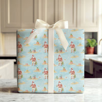 Hawaiian Santa Gift Wrap, Tropical Santa Wrapping Paper, Christmas in July Wrapping Paper, Holiday Beach Wrapping Paper, Xmas Gift Wrap Roll