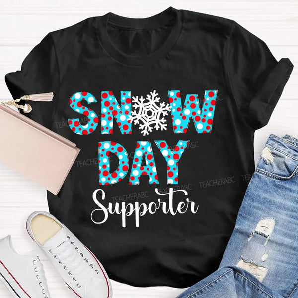 Polka Dot Winter Holiday Graphic Tee, Snow Day Supporter Snowflake Shirt, Christmas Season T-Shirt, Adorable Teacher Winter P
