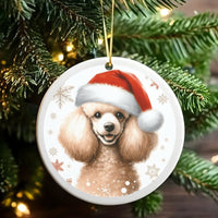 Santa Hat Dog Tree Ornament, Poodle Christmas Ceramic Ornament, Adorable Puppy Holiday Ornament, Winter Pet Keepsake, Dog Lover Xmas Present