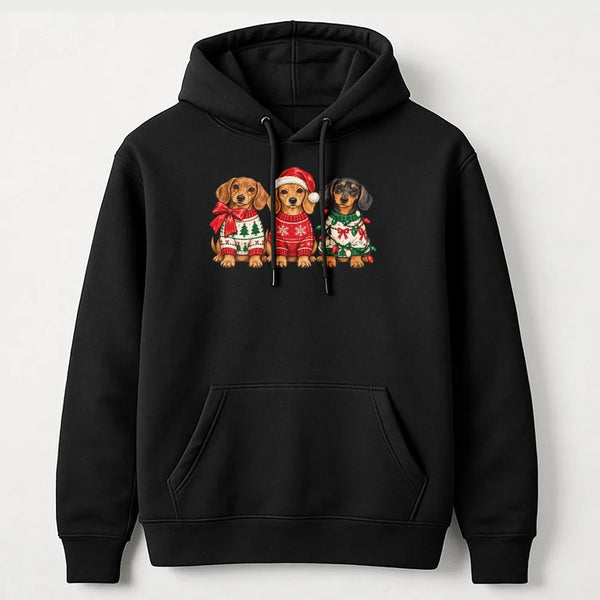 Wiener Dog Santa Hat Hooded Sweatshirt, Christmas Dachshund Hoodie, Retro Holiday Dachshund Sweater Hoodie, Adorable Dog Love