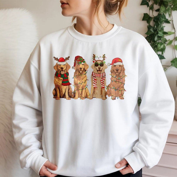 Humorous Holiday Dog Crewneck, Golden Retriever Christmas Sweatshirt, Retro Dog Mom Christmas Sweater, Golden Retriever Lover