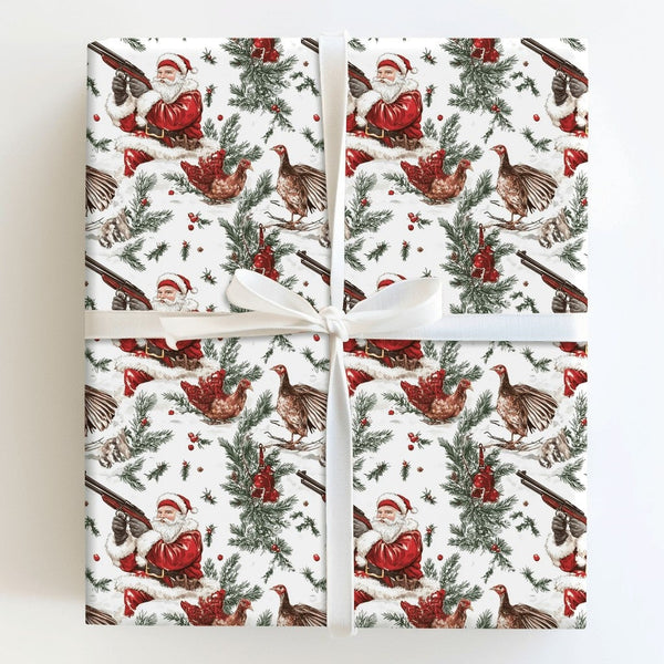 Shotgun Santa Gift Wrap, Hunting Santa Christmas Wrapping Paper, Country Outdoor Holiday Wrapping Paper, Humorous Hunter Xmas