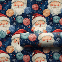 Starry Yarn Santa Claus Wrapping Paper, Knitting Santa Wrapping Paper, Navy Blue Christmas Wrapping Paper, Crafter Holiday Gift Wrap Roll