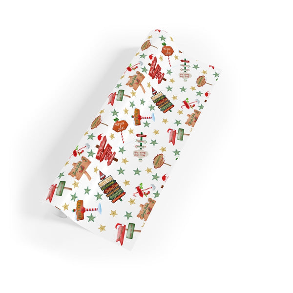Directional Stars Gift Wrap, North Pole Signs Wrapping Paper, Festive Christmas Wrapping Paper, Holiday Present Paper Roll, W