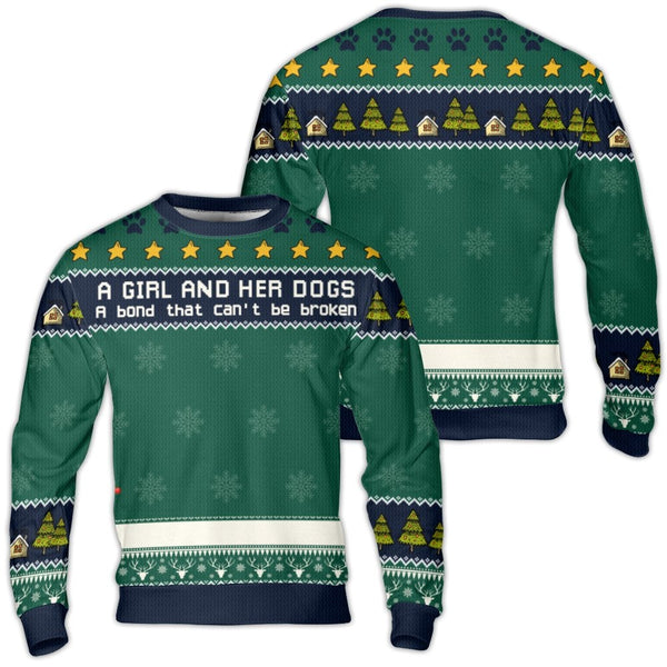 Bond That Cant Be Broken Holiday Sweater, A Girl and Her Dogs Ugly Christmas Sweater, Pet Lover Winter Crewneck, Dog Mom Swea