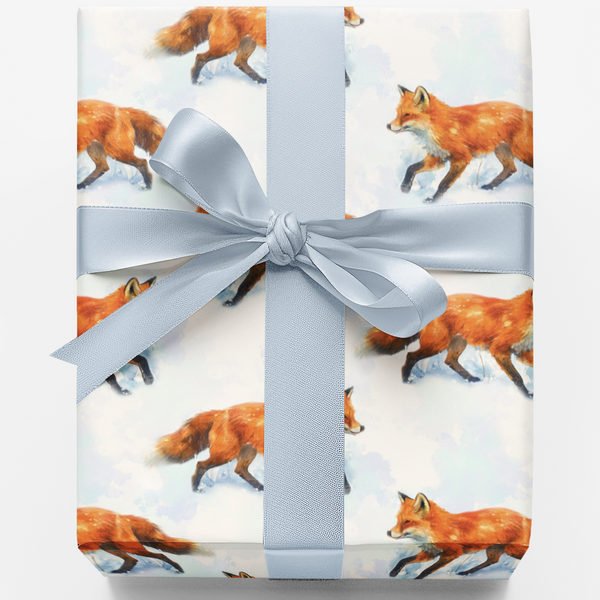 Hand Drawn Forest Fox Gift Wrap, Winter Fox Gift Wrapping Paper, Woodland Animal Wrapping Paper, Christmas Holiday Gift Wrap 