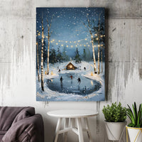 Snowy Cabin Canvas Print, Winter Ice Skating Canvas Art, Comfy Christmas Holiday Wall Decor, Winter Landscape Canvas Wall Art, Holiday Present