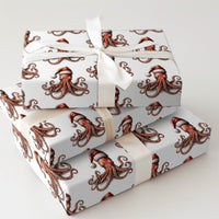 Santa Hat Sea Life Gift Wrap, Coastal Christmas Octopus Wrapping Paper, Nautical Holiday Present Paper, Whimsical Ocean Xmas Wrapping Paper