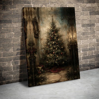 Moody Rustic Holiday Canvas Wall Art, Vintage Christmas Tree Canvas Print, Festive Winter Canvas, Printable Digital Download Present