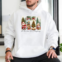 Bookish Christmas Hooded Sweatshirt, All Booked for Christmas Hoodie, Vintage Santa Book Stack Pullover, Comfy Reader Christmas Hoodie Present