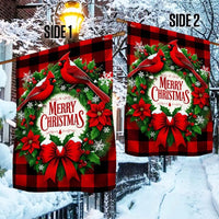 Merry Christmas Buffalo Plaid Wreath Yard Flag, Christmas Cardinal Garden Flag, Double-Sided Winter Bird Lawn Flag, Holiday Home Decor